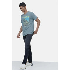 Mayawye Men's Casual Half sleeve Digital Printed Cotton Crew Neck T-shirt (Teal)