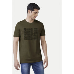 Mayawye Men's Casual Half sleeve Printed Cotton Crew Neck T-shirt (Dark Green)
