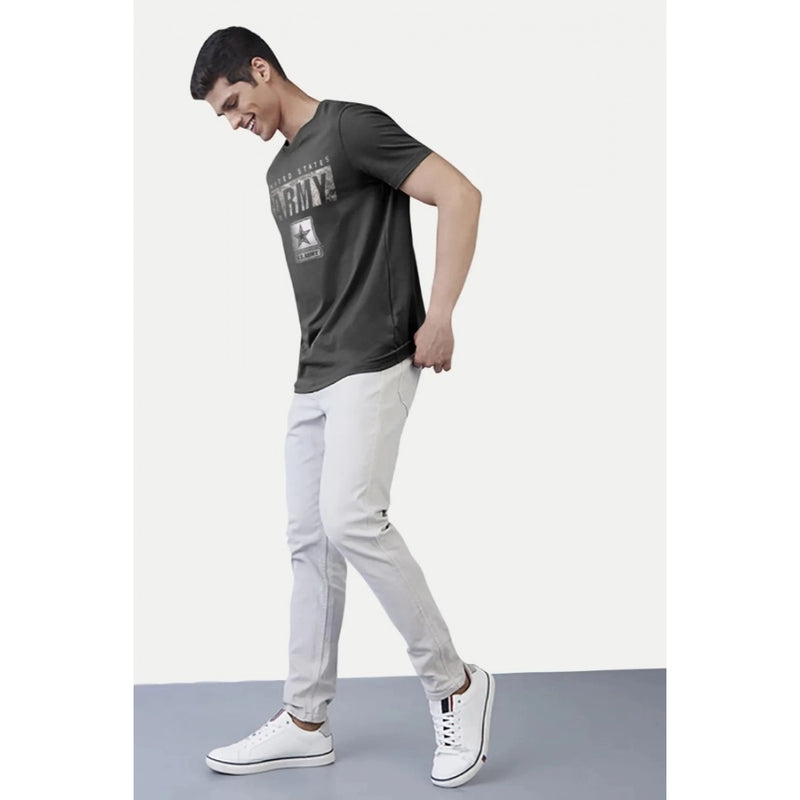 Mayawye Men's Casual Half sleeve Printed Cotton Round Neck T-shirt (Dark Grey)