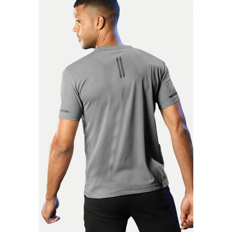 Mayawye Men's Casual Half sleeve Solid Polyester Crew Neck T-shirt (Grey)