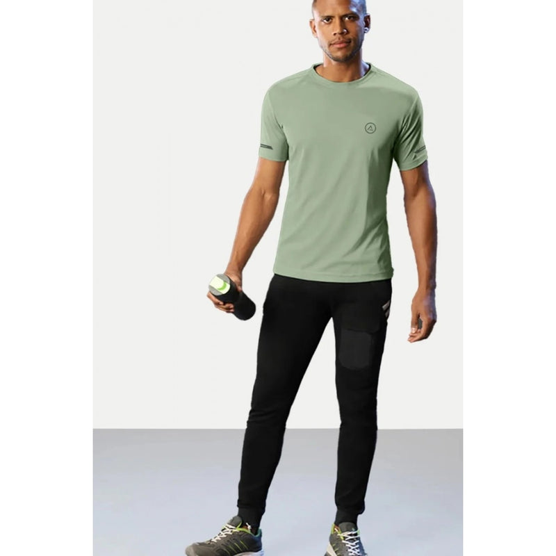 Mayawye Men's Casual Half sleeve Solid Polyester Crew Neck T-shirt (Pista)