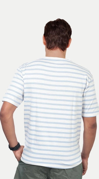 Mayawye Men's Casual Half sleeve Stripped Cotton Crew Neck T-shirt (White)