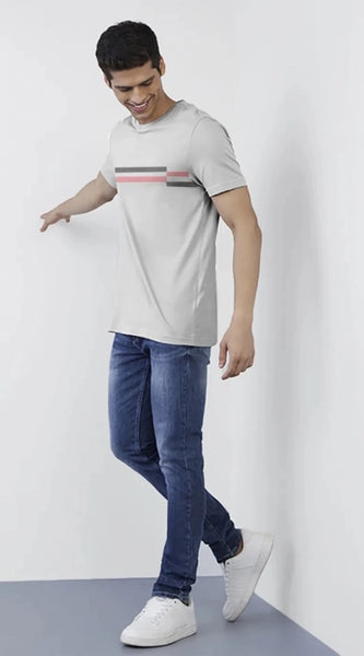 Mayawye Men's Casual Half sleeve Solid Cotton Crew Neck T-shirt (Light Grey)