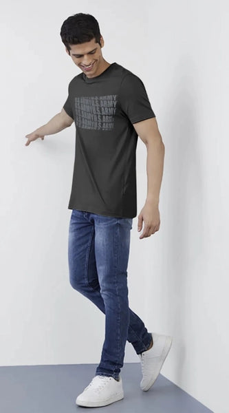 Mayawye Men's Casual Half sleeve Printed Cotton Round Neck T-shirt (Dark Grey)