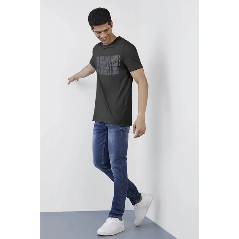 Mayawye Men's Casual Half sleeve Printed Cotton Round Neck T-shirt (Dark Grey)