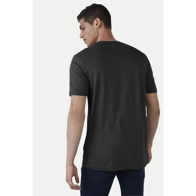 Mayawye Men's Casual Half sleeve Printed Cotton Crew Neck T-shirt (Black)