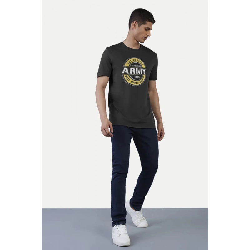 Mayawye Men's Casual Half sleeve Printed Cotton Crew Neck T-shirt (Black)