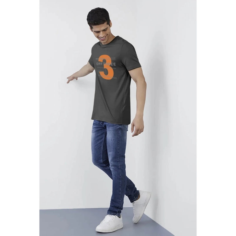 Mayawye Men's Casual Half sleeve Printed Cotton Crew Neck T-shirt (Black)