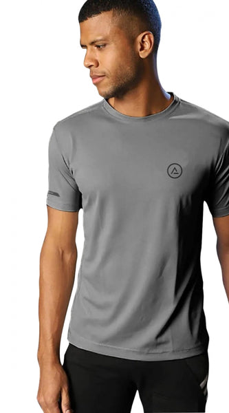 Mayawye Men's Casual Half sleeve Solid Polyester Crew Neck T-shirt (Grey)