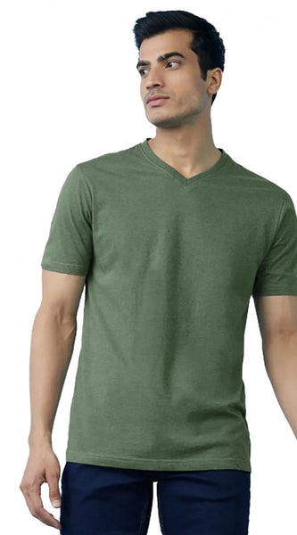 Mayawye Men's Casual Half sleeve Solid Cotton V Neck T-shirt (Green)