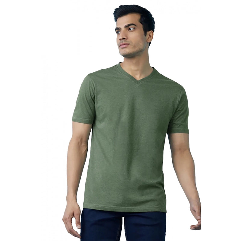 Mayawye Men's Casual Half sleeve Solid Cotton V Neck T-shirt (Green)