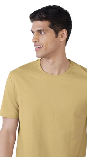 Mayawye Men's Casual Half sleeve Solid Polyester Crew Neck T-shirt (Sand)