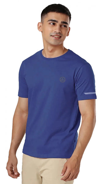 Mayawye Men's Casual Half sleeve Solid Polyester Crew Neck T-shirt (Blue)