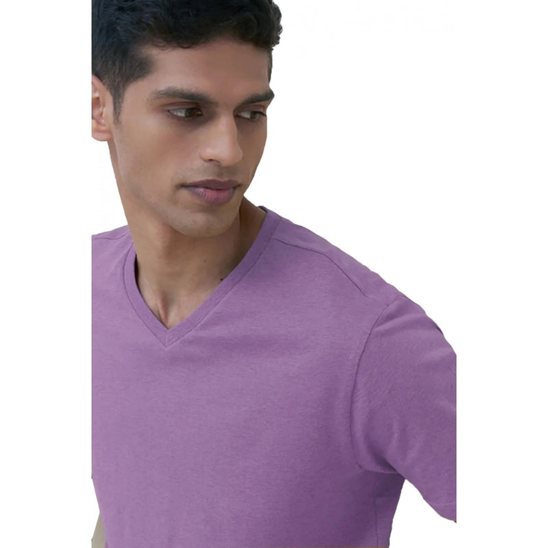 Mayawye Men's Casual Half sleeve Solid Cotton V Neck T-shirt (Lilac)