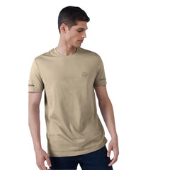 Mayawye Men's Casual Half sleeve Solid Polyester Crew Neck T-shirt (Beige)