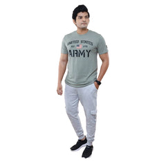 Mayawye Men's Casual Half sleeve Printed Cotton Crew Neck T-shirt (Grey)
