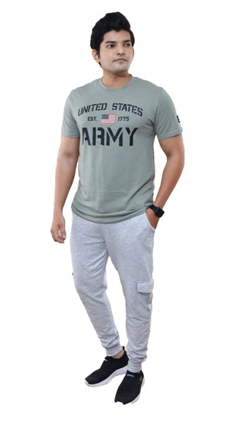 Mayawye Men's Casual Half sleeve Printed Cotton Crew Neck T-shirt (Grey)