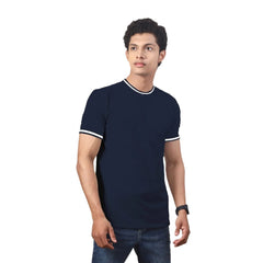 Mayawye Men's Casual Half sleeve Solid Polyester Crew Neck T-shirt (Navy)