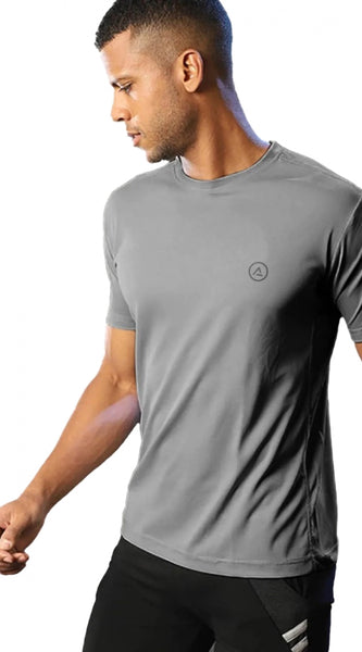 Mayawye Men's Casual Half sleeve Solid Polyester Crew Neck T-shirt (Grey)