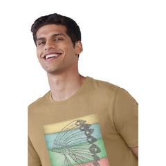 Mayawye Men's Casual Half sleeve Digital Printed Cotton Crew Neck T-shirt (Sand)