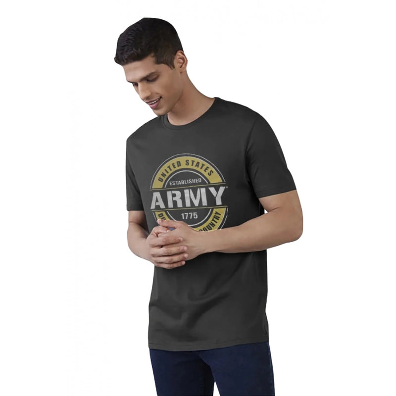 Mayawye Men's Casual Half sleeve Printed Cotton Crew Neck T-shirt (Black)