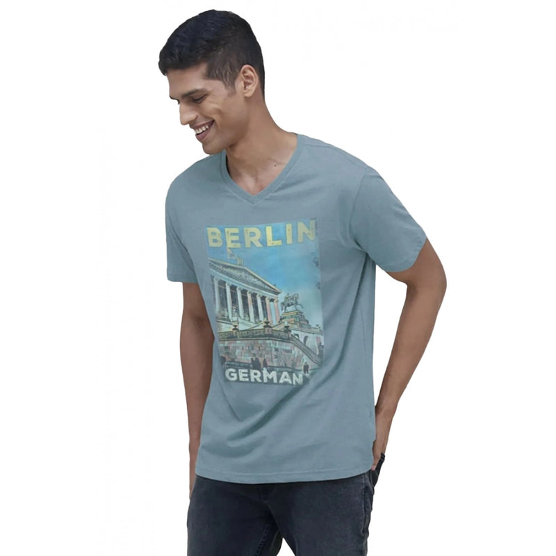 Mayawye Men's Casual Half sleeve Digital Printed Cotton Crew Neck T-shirt (Teal)