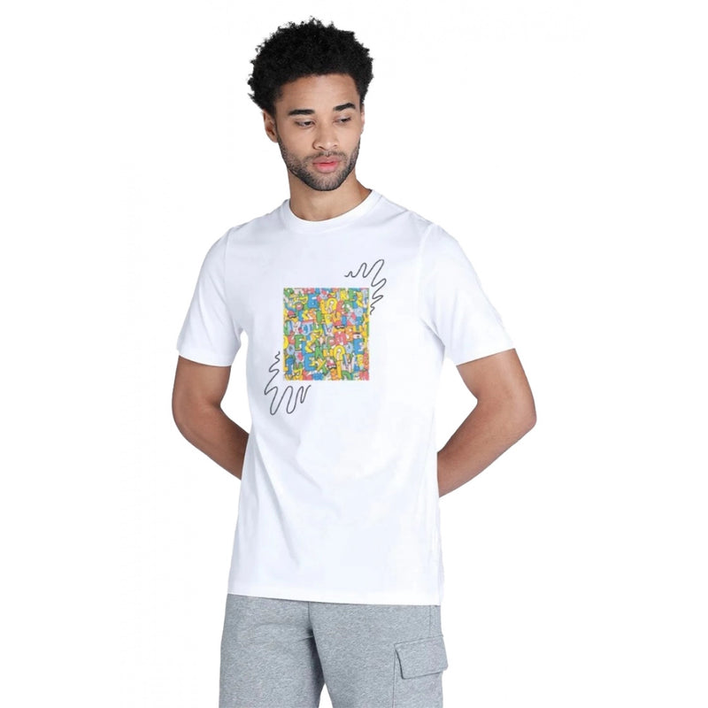 Mayawye Men's Casual Half sleeve Printed Polyester Crew Neck T-shirt (White)