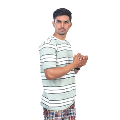 Mayawye Men's Casual Half sleeve Stripped Cotton Crew Neck T-shirt (White )