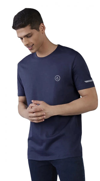 Mayawye Men's Casual Half sleeve Solid Polyester Crew Neck T-shirt (Navy)