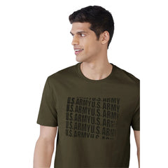 Mayawye Men's Casual Half sleeve Printed Cotton Crew Neck T-shirt (Dark Green)
