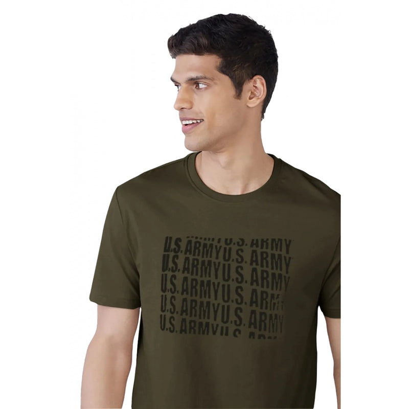 Mayawye Men's Casual Half sleeve Printed Cotton Crew Neck T-shirt (Dark Green)