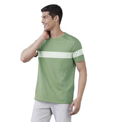 Mayawye Men's Casual Half sleeve Stripped Cotton Crew Neck T-shirt (Light Green)
