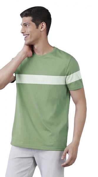 Mayawye Men's Casual Half sleeve Stripped Cotton Crew Neck T-shirt (Light Green)