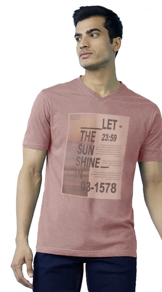 Mayawye Men's Casual Half sleeve Digital Printed Cotton Crew Neck T-shirt (Coral)