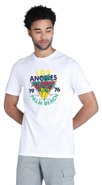 Mayawye Men's Casual Half sleeve Printed Polyester Crew Neck T-shirt (White)