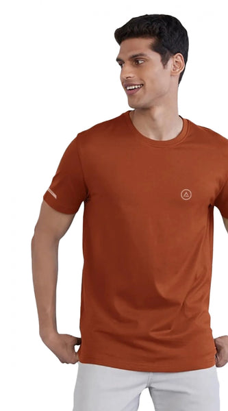 Mayawye Men's Casual Half sleeve Solid Polyester Crew Neck T-shirt (Rust)