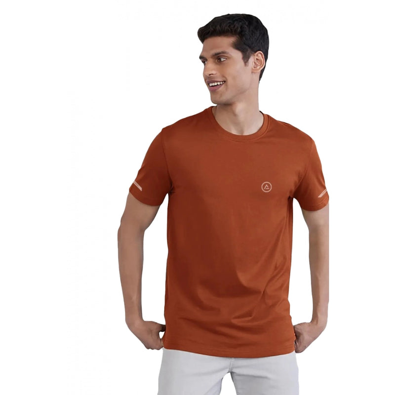Mayawye Men's Casual Half sleeve Solid Polyester Crew Neck T-shirt (Rust)