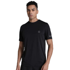 Mayawye Men's Casual Half sleeve Solid Polyester Crew Neck T-shirt (Black)