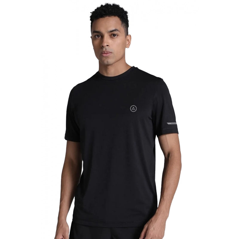 Mayawye Men's Casual Half sleeve Solid Polyester Crew Neck T-shirt (Black)