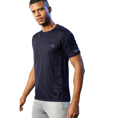 Mayawye Men's Casual Half sleeve Solid Polyester Crew Neck T-shirt (Navy)