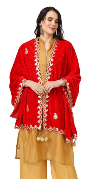 Mayawye Women's Velvet Gotta Patti Dupatta (Red, Length: 2.25 to 2.50 Mtr)