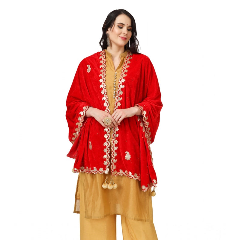Mayawye Women's Velvet Gotta Patti Dupatta (Red, Length: 2.25 to 2.50 Mtr)