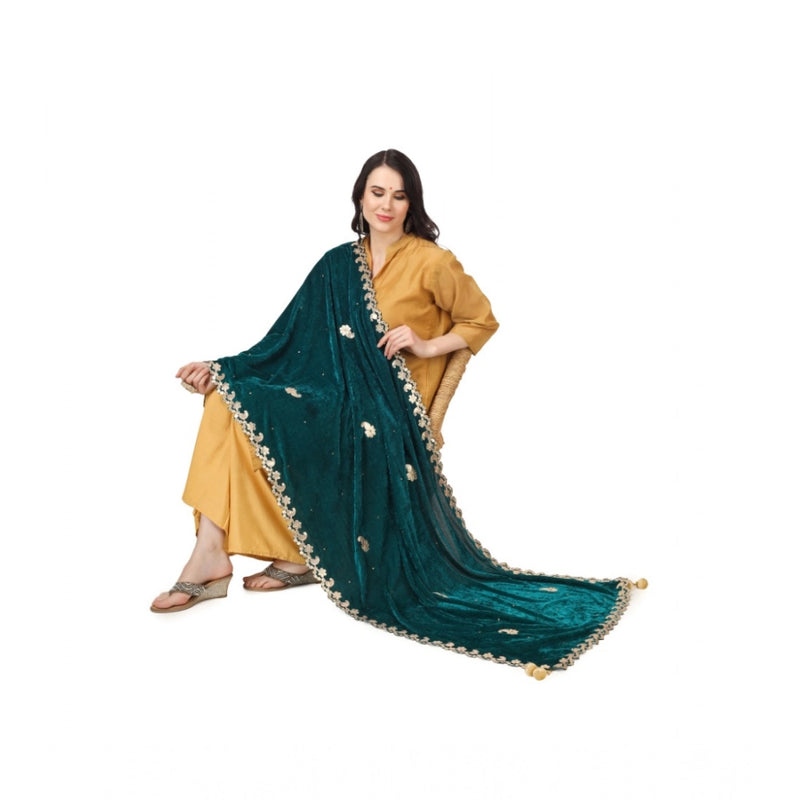 Mayawye Women's Velvet Gotta Patti Dupatta (Dark Green, Length: 2.25 to 2.50 Mtr)