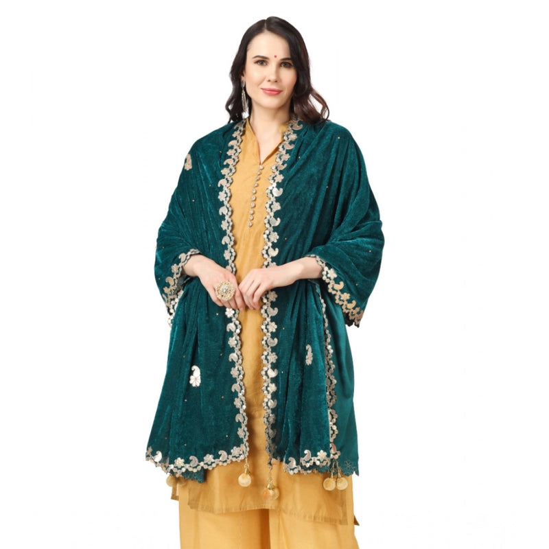 Mayawye Women's Velvet Gotta Patti Dupatta (Dark Green, Length: 2.25 to 2.50 Mtr)
