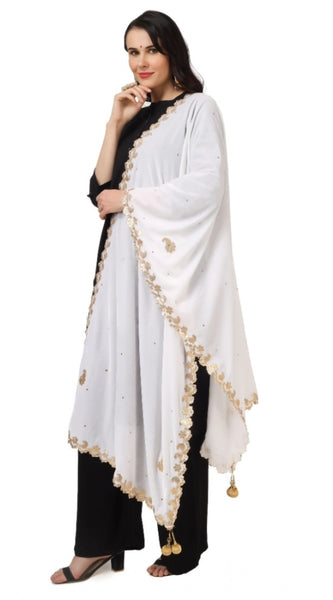 Mayawye Women's Velvet Gotta Patti Dupatta (White, Length: 2.25 to 2.50 Mtr)