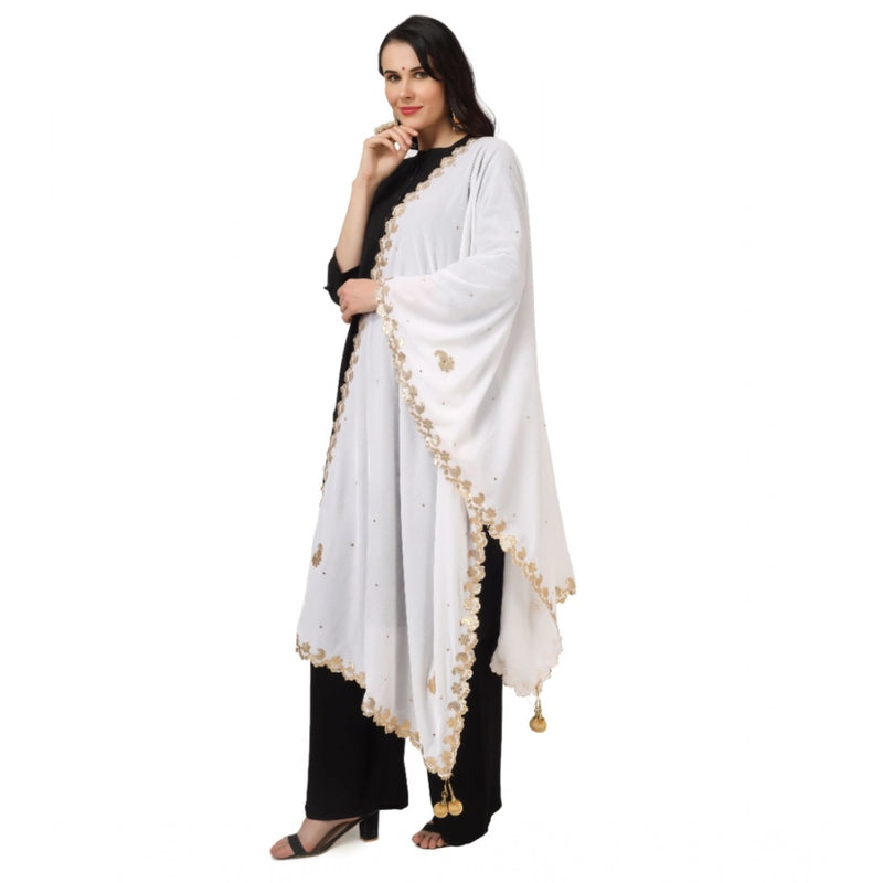 Mayawye Women's Velvet Gotta Patti Dupatta (White, Length: 2.25 to 2.50 Mtr)