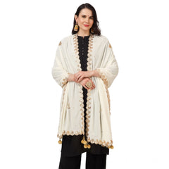Mayawye Women's Velvet Gotta Patti Dupatta (Off White, Length: 2.25 to 2.50 Mtr)