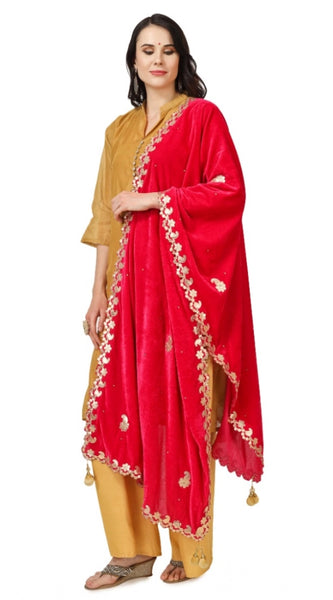 Mayawye Women's Velvet Gotta Patti Dupatta (Pink, Length: 2.25 to 2.50 Mtr)