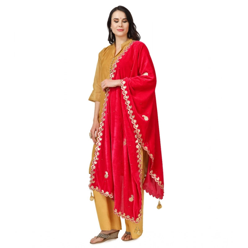 Mayawye Women's Velvet Gotta Patti Dupatta (Pink, Length: 2.25 to 2.50 Mtr)