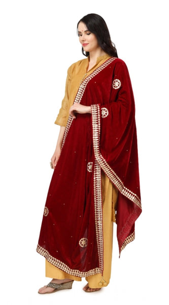 Mayawye Women's Velvet Gotta Patti Dupatta (Maroon, Length: 2.25 to 2.50 Mtr)